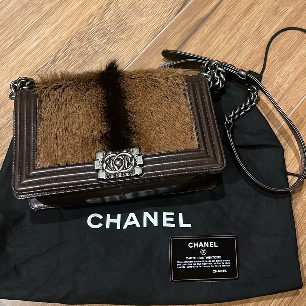 Hardly used Chanel Paris-Edinburgh Celtic Goat Fur Medium Boy Bag